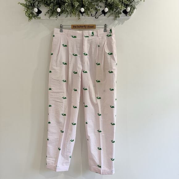 Men’s Castaway Nantucket Seersucker Whale Embroidered Pants Golf 36 Pink Stripe - Picture 1 of 5